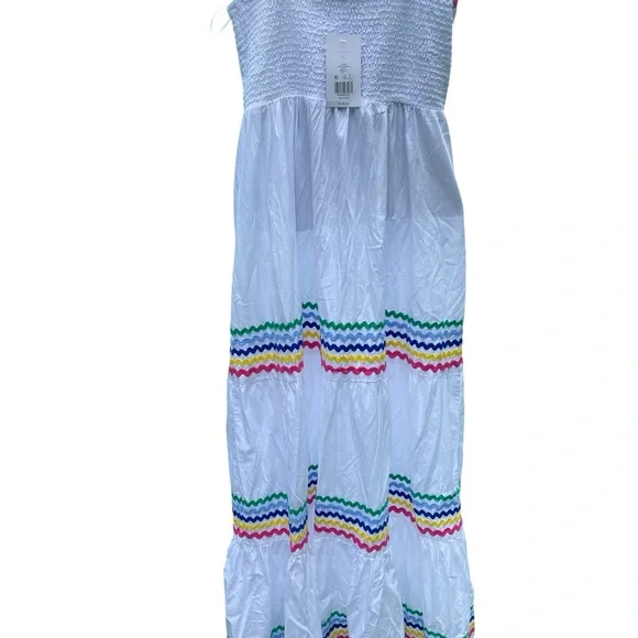 Crown & Ivy , Tiered, Ruffled, And Smocked RainbowWhte Dress 🌈 Cottagecore Large - Picture 4 of 10